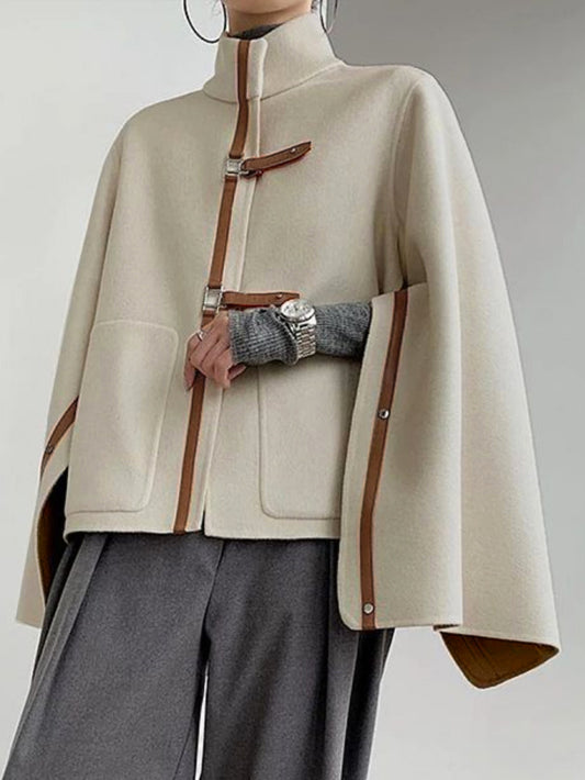 Long Sleeves Loose Buckle High Neck Outerwear