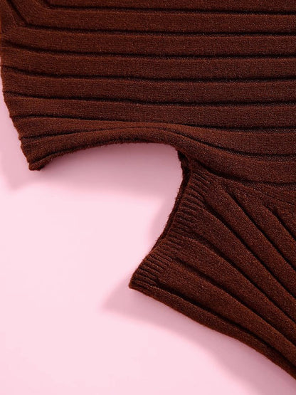 Long Sleeves Skinny Hollow Solid Color Mock Neck Knitwear Pullovers Sweater Tops