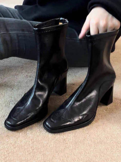 Split-Joint Square-Toe Zipper Boots