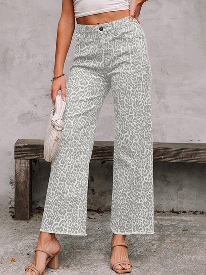 High Waisted Leopard Pockets Jean Pants Bottoms