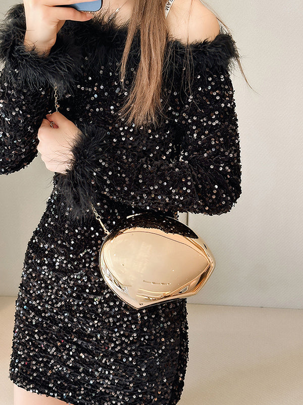 Chains Geometric Solid Color Crossbody Bags Satchels