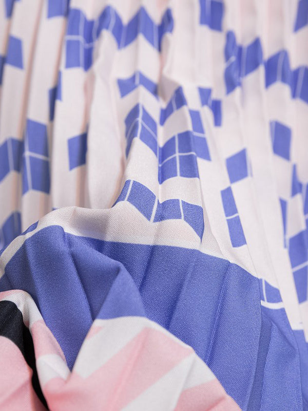 Urban Multi-Colored Printed High Waisted Pleated Skirt