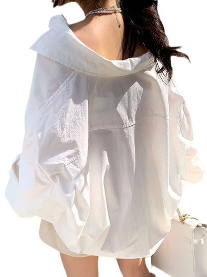 Long Sleeves Loose Buttoned Pockets Solid Color Lapel Blouses&Shirts Tops