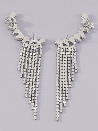 Geometric Rhine Stones Tasseled Drop Earrings