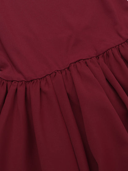 Long Sleeves Skinny Pleated Solid Color Split-Joint Round-Neck Mini Dresses
