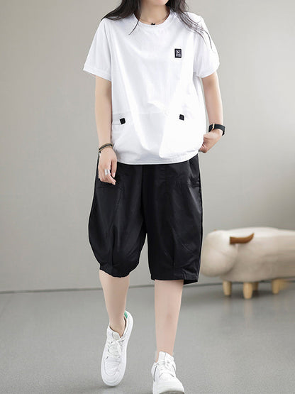 Loose Short Sleeves Split-Joint Round-Neck T-Shirts Tops