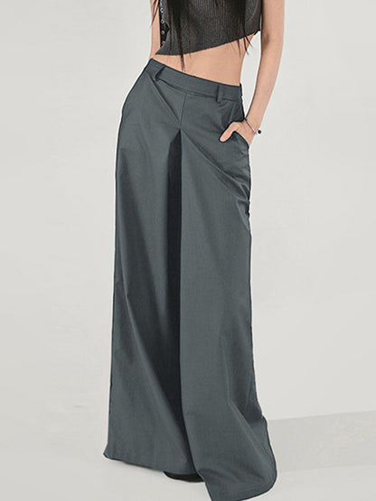 High Waisted Loose Solid Color Split-Joint Pants Trousers