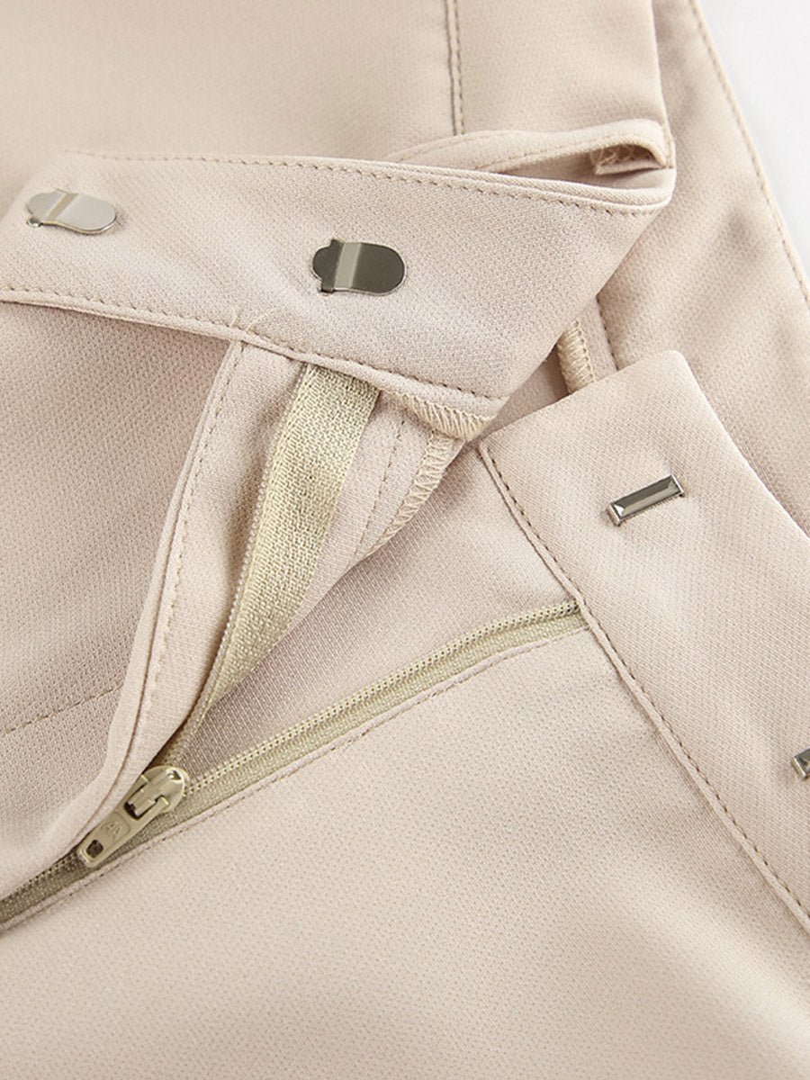 Cropped Sleeveless Buttoned Pockets Solid Color V-Neck Pants Two Pieces Set Vest Top