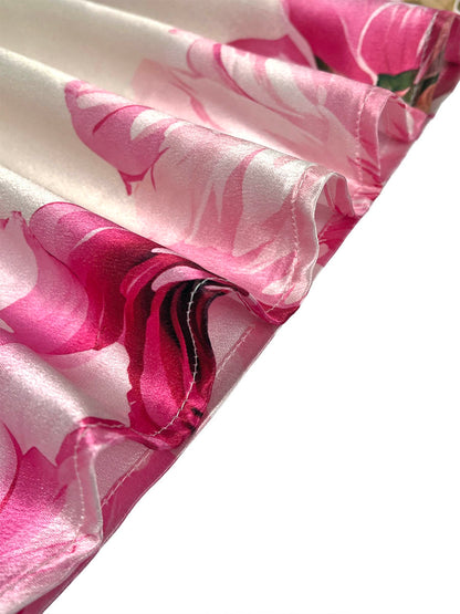 A-Line Long Sleeves Elasticity Flower Print Pleated Mock Neck Maxi Dresses