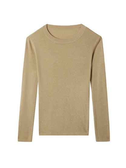 Long Sleeves Skinny Solid Color Round-Neck Knitwear Pullovers Sweater Tops