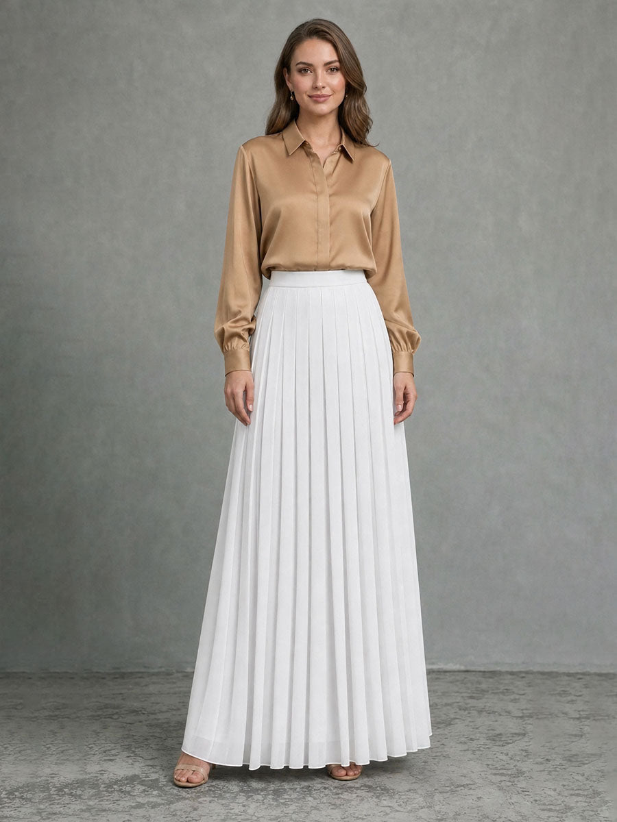 Solid Color Pleated High Waisted A-line Skirts Bottoms
