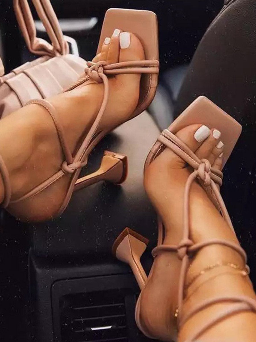 Knot Open Toe Split-Joint Square-Toe Sandals