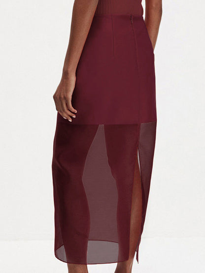 Bodycon High Waisted See-Through Solid Color Split-Joint Skirts Bottoms