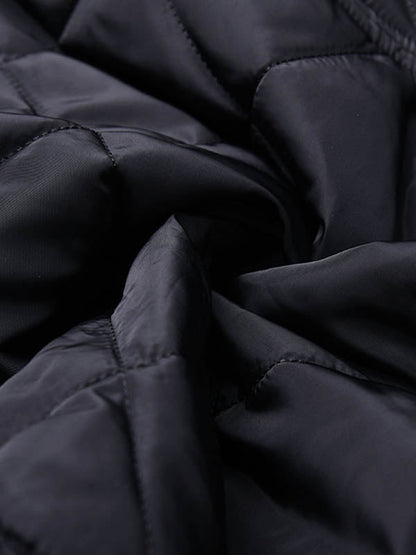 Long Sleeves Loose Plaid Quilted Solid Color Split-Joint Tied Collarless Outerwear Padded Coat