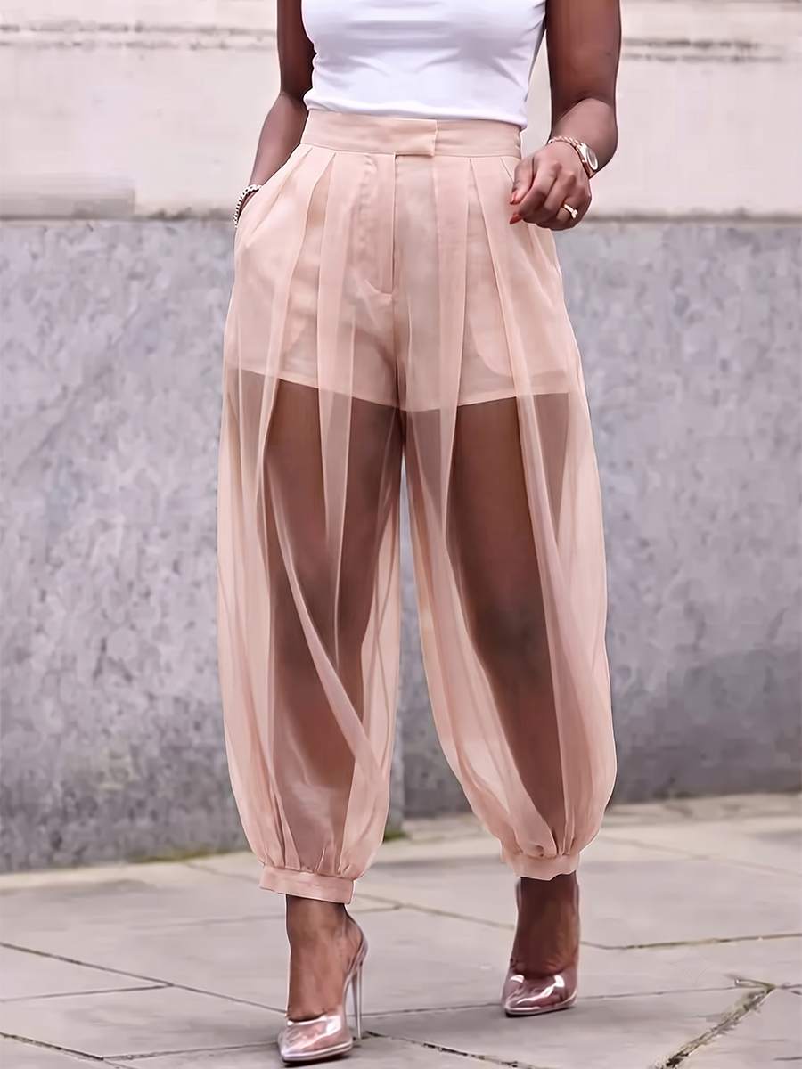 Split-Joint Solid Color Pockets Pleated Buttoned High Waisted Trousers Pants