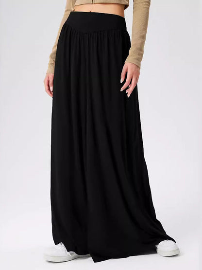 High Waisted Loose Pleated Pockets Solid Color Split-Joint Pants Trousers