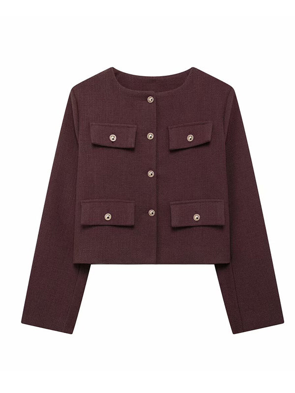 Long Sleeves Loose Buttoned Split-Joint Round-Neck Outerwear