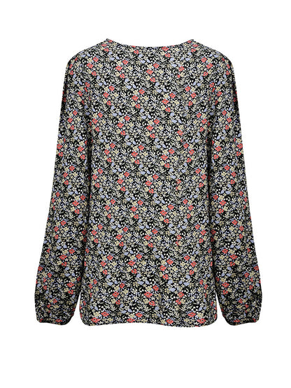 Bishop Sleeve Long Sleeves Flower Print Square-Neck Blouses&Shirts Tops