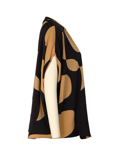 Batwing Sleeves Loose Printed Split-Joint V-Neck Blouses&Shirts Tops