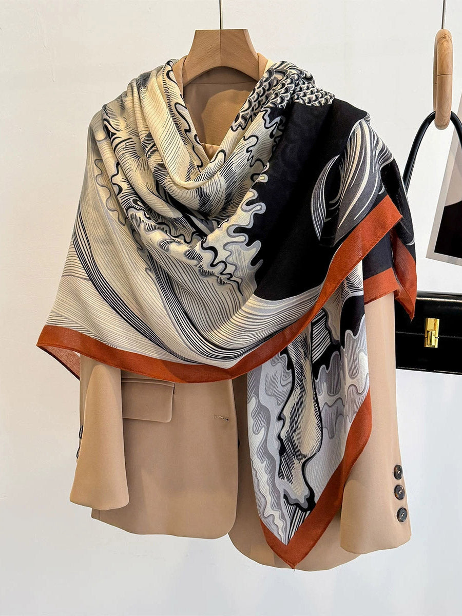 Wave Print Contrast Color Shawl&Scarf