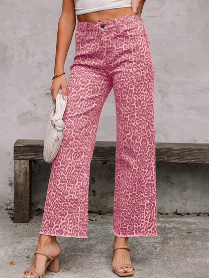 High Waisted Leopard Pockets Jean Pants Bottoms