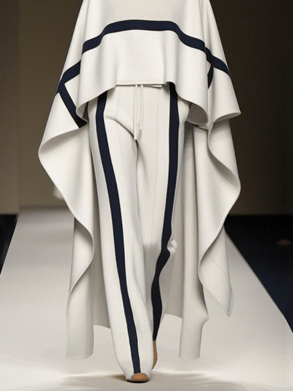 High-Low Loose Striped High Neck Cape