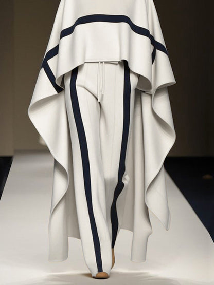High-Low Loose Striped High Neck Cape