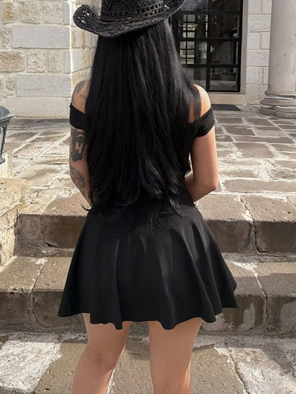 Solid Color Skinny High Waisted Off-the-shoulder Mini Dresses