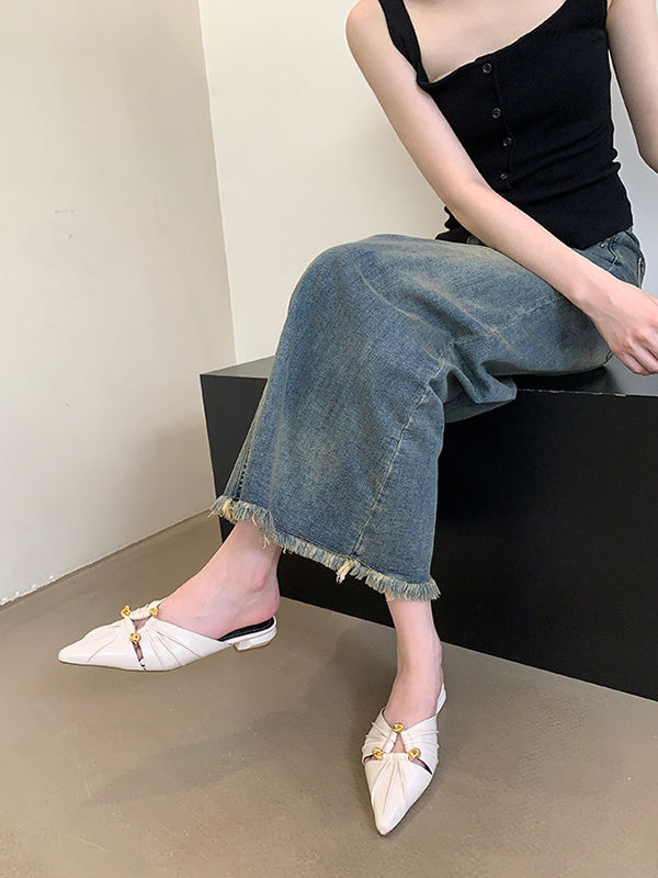 Hollow Pointed-Toe Split-Joint Sandals Slippers&Mules