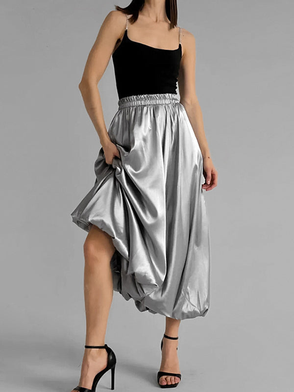 A-Line High Waisted Elasticity Solid Color Split-Joint Skirts Bottoms