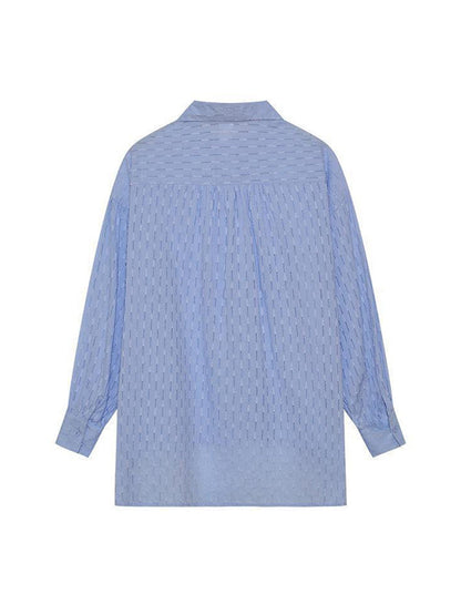 High-Low Long Sleeves Buttoned Jacquard Solid Color Lapel Shirts Top +Shorts Bottom Two Pieces Set