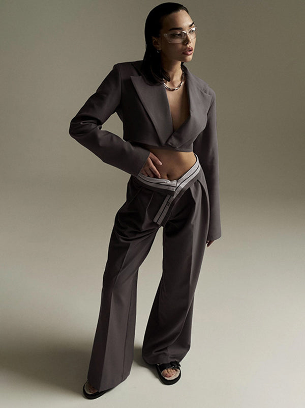 Urban High Waisted Wide Leg Striped Pleated Solid Color Pants