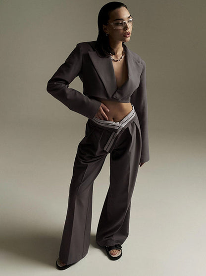 Urban High Waisted Wide Leg Striped Pleated Solid Color Pants