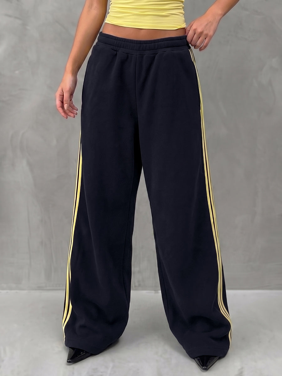 High Waisted Wide Leg Elasticity Pockets Striped Pants Trousers
