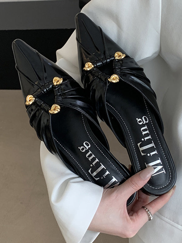 Hollow Pointed-Toe Split-Joint Sandals Slippers&Mules