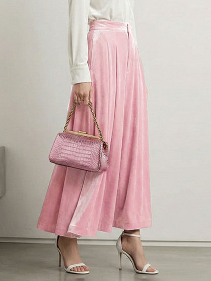 High Waisted Elasticity Pleated Pockets Solid Color Skirts Bottoms