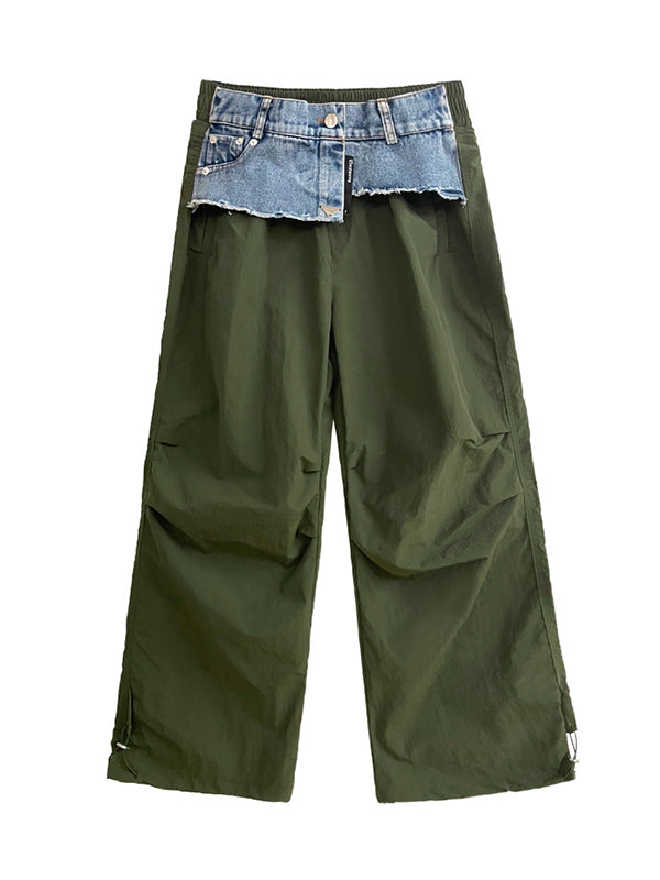 Loose Wide Leg Drawstring Elasticity Split-Joint Cargo Pants Trousers