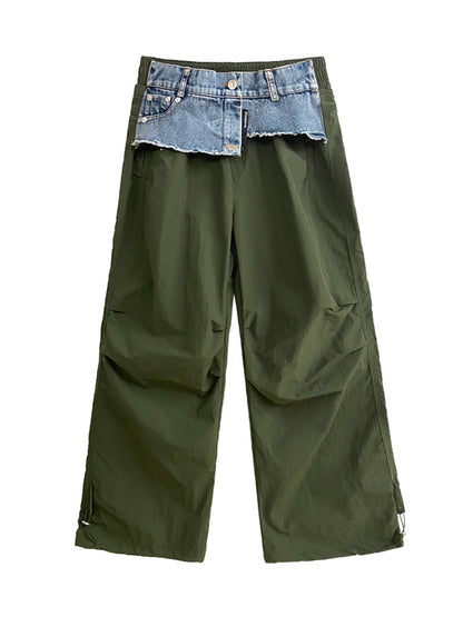 Loose Wide Leg Drawstring Elasticity Split-Joint Cargo Pants Trousers