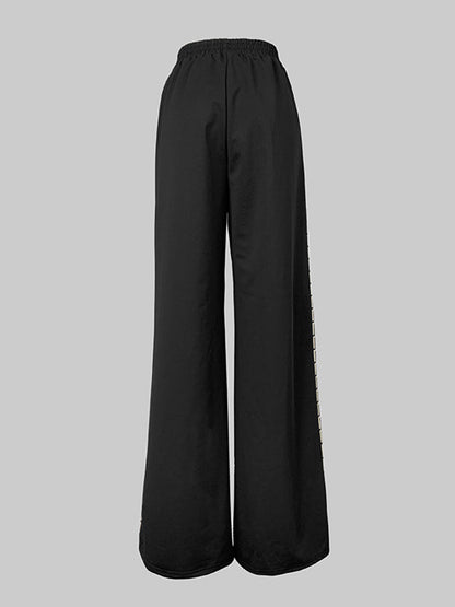Loose Printed Solid Color Casual Pants Bottoms Trousers