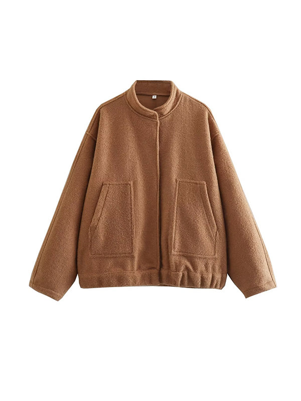 Long Sleeves Loose Split-Joint Round-Neck Outerwear