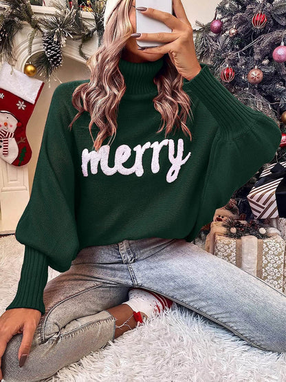 Long Sleeves Loose Contrast Color Printed Split-Joint High Neck Sweater Tops