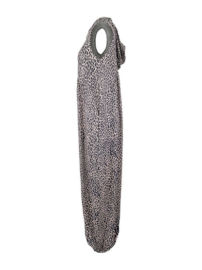 High Waisted Loose Contrast Color Leopard Pleated Pockets Split-Joint Zipper Hooded Anklets Jumpsuits
