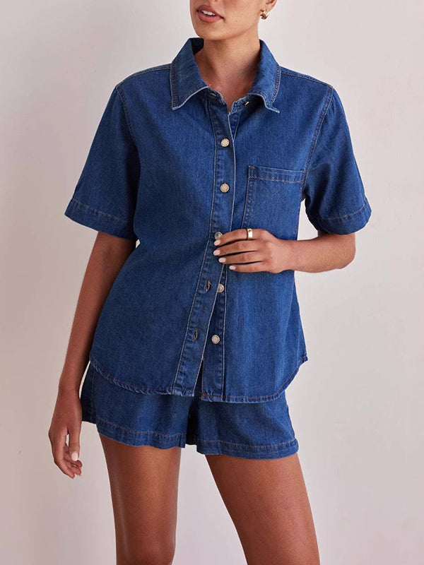 Loose Short Sleeves Split-Joint Lapel Blouses&Shirts Tops