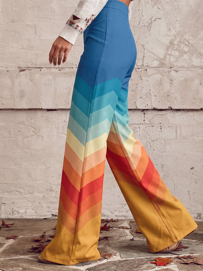 Printed Pockets Buttoned Wide Leg Plus Size Trousers Pants