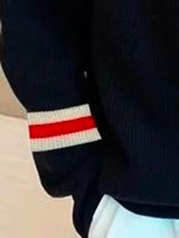 Long Sleeves Loose Split-Joint Striped High Neck Sweater Tops