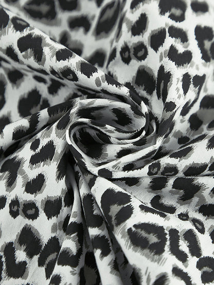Loose Puff Sleeves Leopard Split-Joint Peter Pan Collar Blouses&Shirts Tops