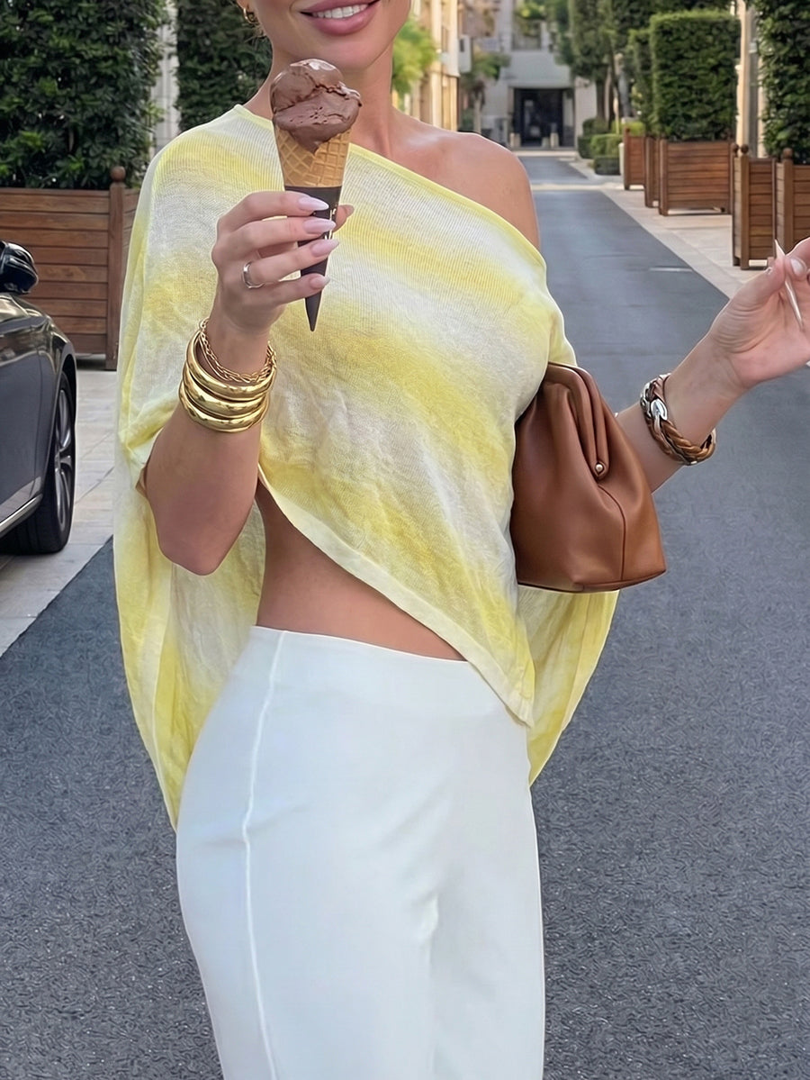 Striped See-Through Sleeveless Loose One-shoulder Cover-Ups Tops