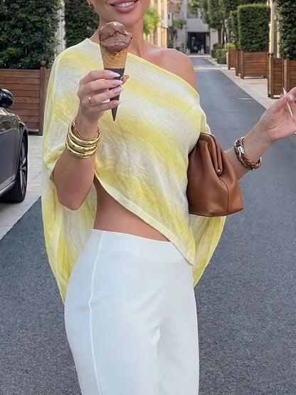 Striped See-Through Sleeveless Loose One-shoulder Cover-Ups Tops
