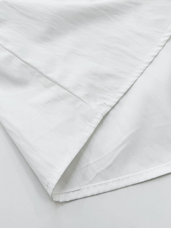 Flared Sleeves Loose Pleated Solid Color Split-Joint Round-Neck Maxi Dresses