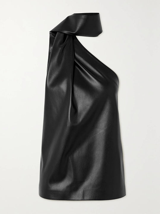 Sleeveless Asymmetric Solid Color High Neck Vest Top